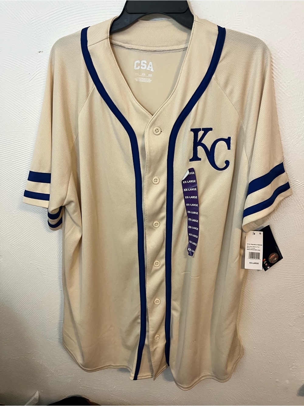 KC Cream and Blue Baseball Jersey - Men